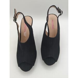 TESORI Beauty-Lea Slingback Peep Toe Heels Black Suede Size 7M